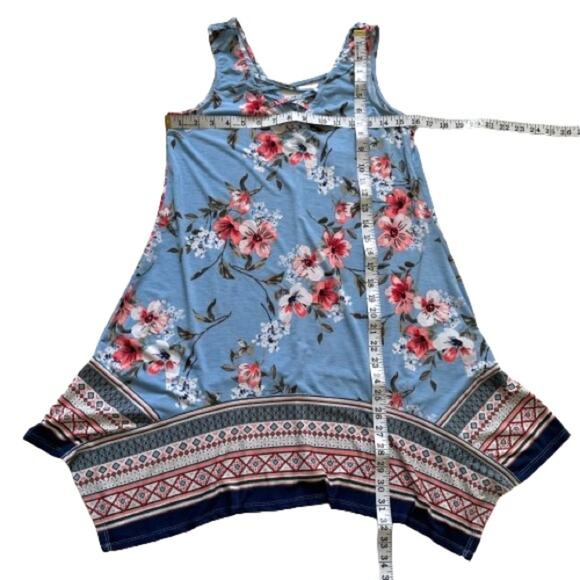 Three Pink Hearts Blue Floral Sleeveless Handkerchief Tunic Top Dress XS NEW - Picture 8 of 10
